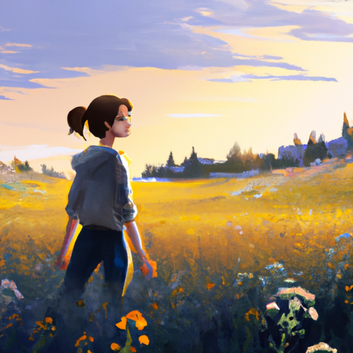 תמונה של ילדה צעירה עומדת בשדה של פרחי בר