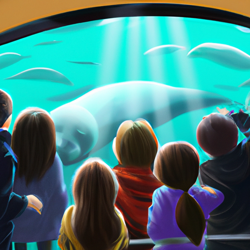 קבוצת ילדים צופים בכלב ים באקווריום